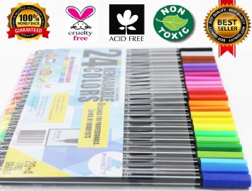 Writing & Coloring Felt Tip Pens - The Best Ultra Fine Point Colored Office Supplies 24 Pen Set - Today Get 100% Money Back Guarantee - Top Felt Tipped Fineliner Color Markers - Extra Ebook Included