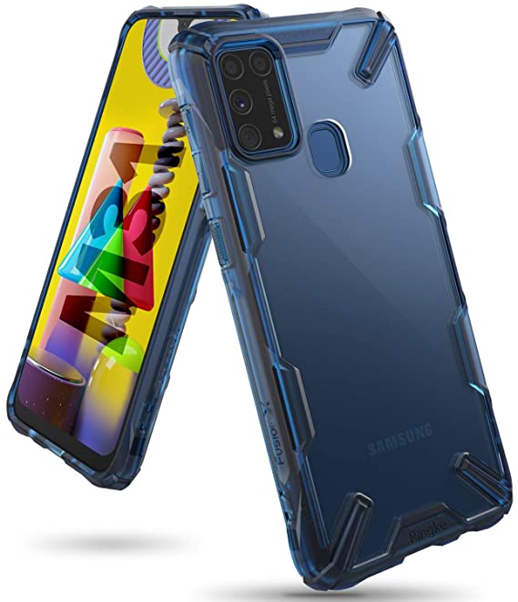 Ringke Fusion-X for Samsung Galaxy M31 Case Back Cover [Military Drop Tested] Transparent Hard PC Back TPU Bumper Impact Resistant Protection for Galaxy M31 Back Cover Case - Space Blue