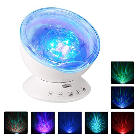 [Upgraded Model] Ecandy Remote Control Ocean Wave Projector ,Aurora Night Light Projector with Build-in Speaker, Mood Light for Baby Nursery, Adults and Kids Bedroom, Living Room (White)