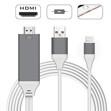 Parmeic Compatible with iPhone iPad to HDMI Cable, 6.5ft HDMI Adapter 1080P HDTV Connector Cable, Digital AV Adapter Cord Compatible with iPhone, iPad, iPod to TV Projector Monitor (Gray)