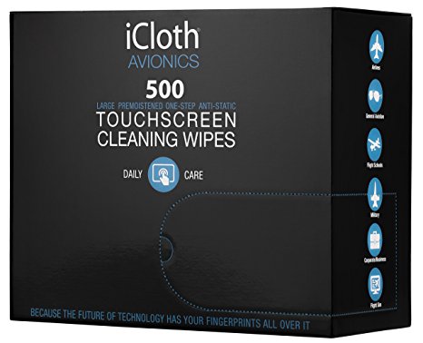 iCloth Large and Multiple Screen Cleaning Wipes - cleaning and protection for office computer monitors, large touchscreens, TVs ( LED or LCD ), aviation and automotive displays | iCA500 | 500 wipe box