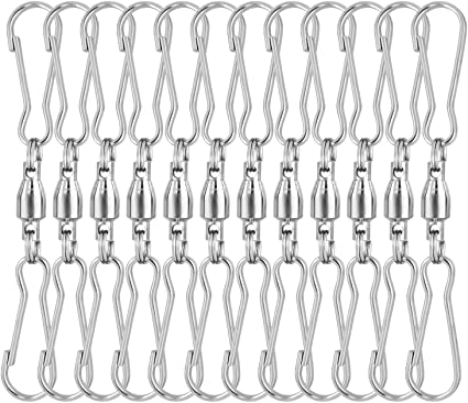 KUUQA 12 Pack Spinning Dual Clip Swivel Hooks for Wind Spinners, Hanging Windsock, Bird Feeders, Wind Chimes Crystal Twisters Party Supply