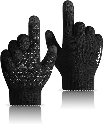 Achiou Winter Knit Gloves Touchscreen Warm Thermal Soft Lining Elastic Cuff Texting Anti-Slip 3 Size Choice for Women Men