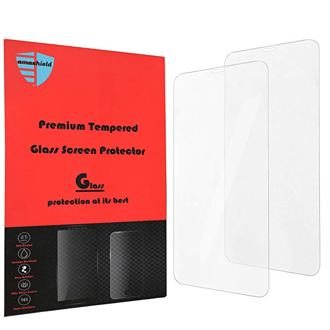 [2 Pack] amashield Screen Protector for Apple iPhone Xs and iPhone X, Tempered Glass Film, 2-Pack
