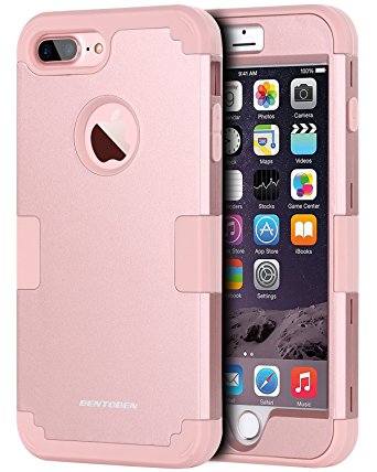 iPhone 7 Plus Case, BENTOBEN 3-in-1 Hybrid Soft Silicone and Polycarbonate Hard Covers Shockproof and Anti Scratch Protective Case Cover for iPhone 7 Plus Case (5.5 inch), Rose Gold