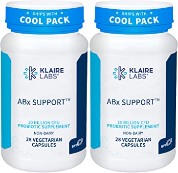 Klaire Labs ABX Support Probiotic - 10 Billion CFU Supplement for Support During Antibiotic Therapy, Hypoallergenic & Non-Dairy (2 Pack, 28 Capsules)