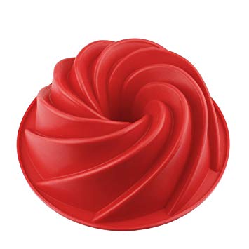 HelpCuisine Silicone Cake Mold Tray Bundt Pan DIY Mould Spiral- cake pan- silicone baking mould-silicone cake tin, 24 months warranty (red)