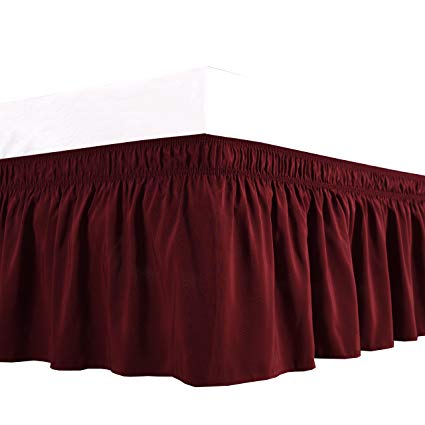 Biscaynebay Wrap Around Bed Skirt Elastic Dust Ruffle Easy Fit Wrinkle and Fade Resistant Solid Color Hotel Quality Fabric, Twin/Full, Burgundy