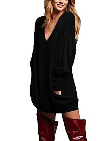 ZANZEA Women's V-neck Long Sleeve Loose Blouse Jumper Tops Mini Dress Pullover