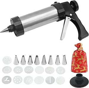 Cookie Press Gun Kit for Cookie Baking with 8 Icing Nozzles, 13 Cookie Discs, and Cookie Bag, Home DIY Biscuit & Cake Decorating Set