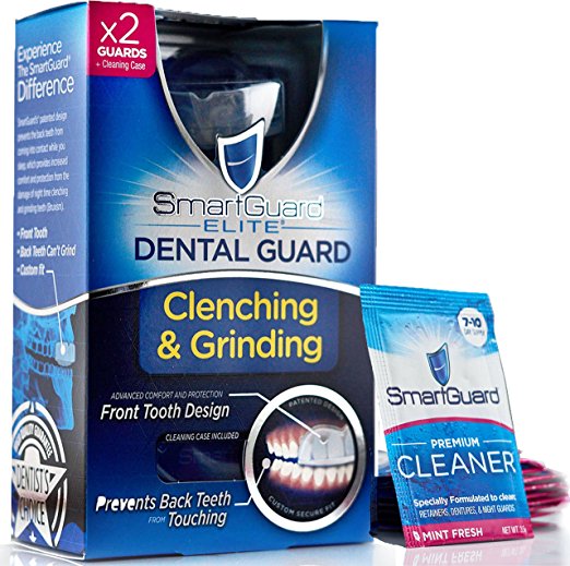 SmartGuard Elite Dental Guard (2 Guards) – FREE BONUS: Travel Case & 2 Months of Cleaning Crystals – TMJ Dentist Designed Night Guard for Clenching & Grinding. Made in USA