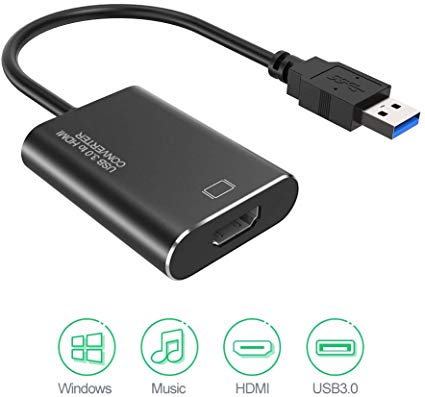 USB to HDMI Adapter, 1080P HD Audio Video Cable Converter, USB 3.0/2.0 to HDMI for Multiple Monitors, Compatible with Windows XP/10/8.1/8/7 (Not Support Mac, Linux, Vista, Chrome)