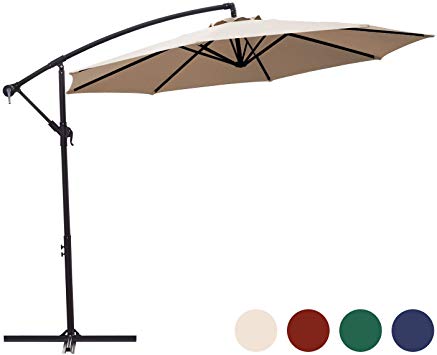KINGYES 10ft Patio Offset Cantilever Umbrella Market Umbrella Outdoor Umbrella Cantilever Umbrella，with Crank & Cross Base (Beige)