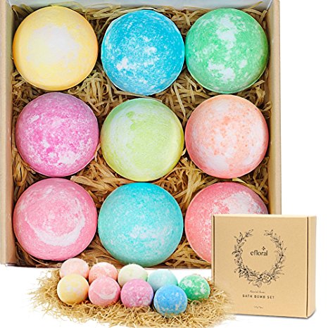 Bath Bombs Gift Set 9 Mixed Color Large Natural Organic Relax Bath Spa Bomb Kit for Women Men Children Fizzy Mild Super Nice Scents Handmade Best Birthday Valentine Christmas Bath bomb Gifts 4.2oz