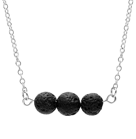 SENFAI Contracted 3 Round Lava-rock 8mm Pendant Stainless Steel Pendant Necklace 18" 20"