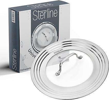 Sterline Large Universal Lid - Fits 8 -12 Inch Cookware - Tempered Glass Top with Steam Vent for Pots, Frying Pan, and Cast Iron Skillets - Stainless Steel Replacement Pot Lid for Kitchen Organizing, Space Saving