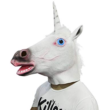 White Unicorn Horse Head Mask Hooves Gloves Halloween Costume Adult