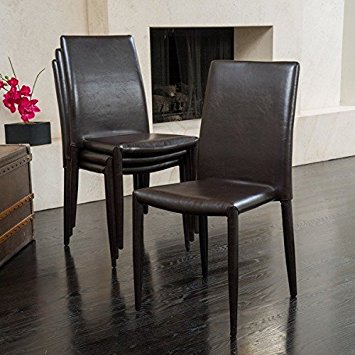 Contemporary, Modern Solid Comstock Bonded Leather Stackable Dining Chair (Set of 4) 296242. 35 in High x 17 in Wide x 20 in Deep - Assembled