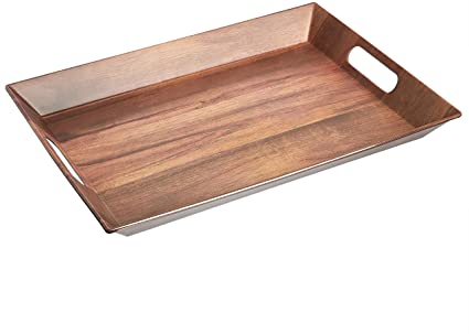 AmazonBasics Large 19-Inch Handled Serving Tray - Acacia Wood Matte Texture