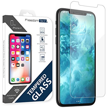 iPhone X Screen Protector, FREEDOMTECH iPhone X Tempered Glass Screen Protectors [3D Touch] 0.33mm Screen Protector Glass for Apple iPhoneX 2017 work with most case 99% Touch Accurate