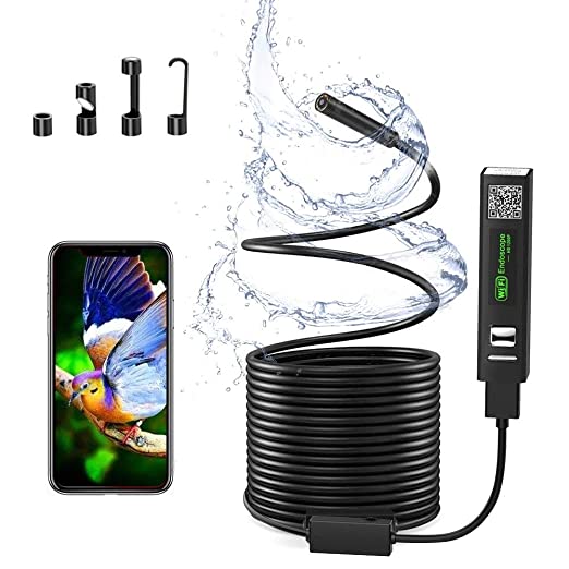 Wireless Inspection Camera, USB Port WiFi Endoscope Borescope IP68 Waterproof 1200P HD 11.5FT Snake Camera with 8 LED Light for iPhone Android, iOS, Samsung, Laptop, Mac, Tablets