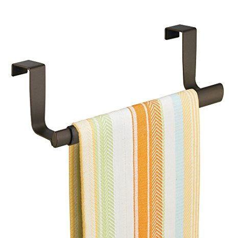 mDesign Over-the-Cabinet Expandable Kitchen Dish Towel Bar Rack - Bronze