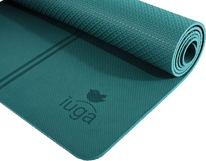 IUGA Eco Friendly Yoga Mat with Alignment Stripes, Free Adjustable Carry Strap, 100% TPE Material - Non Slip, Cushioning and Light-Weight Size 183 X 65 CM