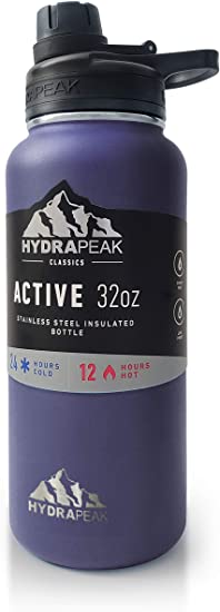 Hydrapeak 32oz Stainless Steel Water Bottle with Leak Proof Chug Lid. Vacuum Insulated Triple Walled Sports Flask