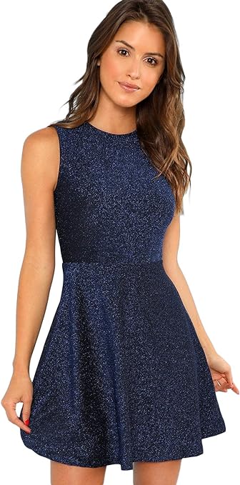 DIDK Women's Sleeveless A Line Fit and Flare Glitter Above Knee Party Cocktail Skater Dress