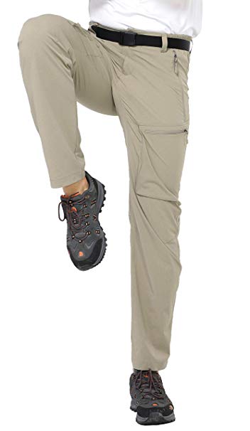 MIER Men's Stretch Cargo Pants Lightweight Nylon Hiking Pants, Quick Dry & Water Resistant, 5 Zipper Pockets