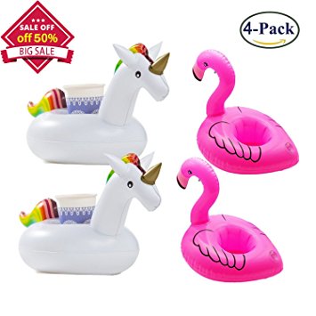 Unicorn Flamingo Drink Pool Floats,Inflatable Unicorn Pool Floating Drink Holder,(2.5 mm PVC)4 Pack By WL