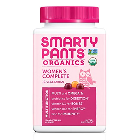 SmartyPants Vegetarian Organic Women’s Complete Gummy Vitamins: Vegetarian Multivitamin & Omega-3(Flaxseed Oil), Probiotic,* Vitamin D3, Vitamin B12, 120 Count (30 Day Supply)
