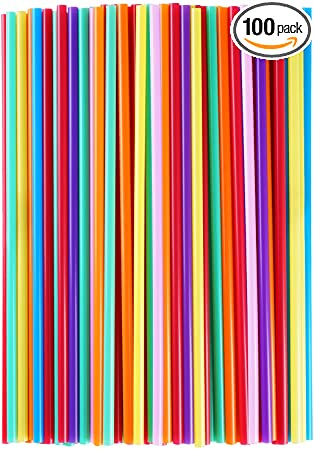 100 Pcs Colorful Plastic Long Disposable Drinking Straws. (0.23''diameter and 10.2"long)