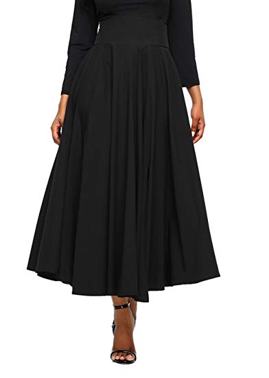 Asvivid Women's High Waist Pleated A Line Long Skirt Front Slit Belted Maxi Skirt S-XXL