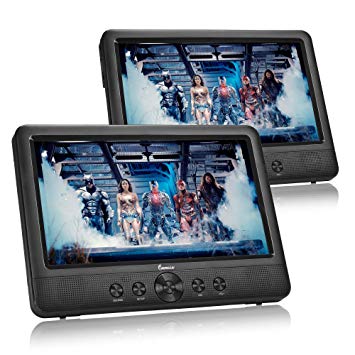 IMPECCA DVD Player, Portable 10.1” Dual Screen DVD Player for Car Headrest or Home with USB/SD Card Reader, Built in Rechargeable Battery, Last Memory Function, Two Screens Play One Movie
