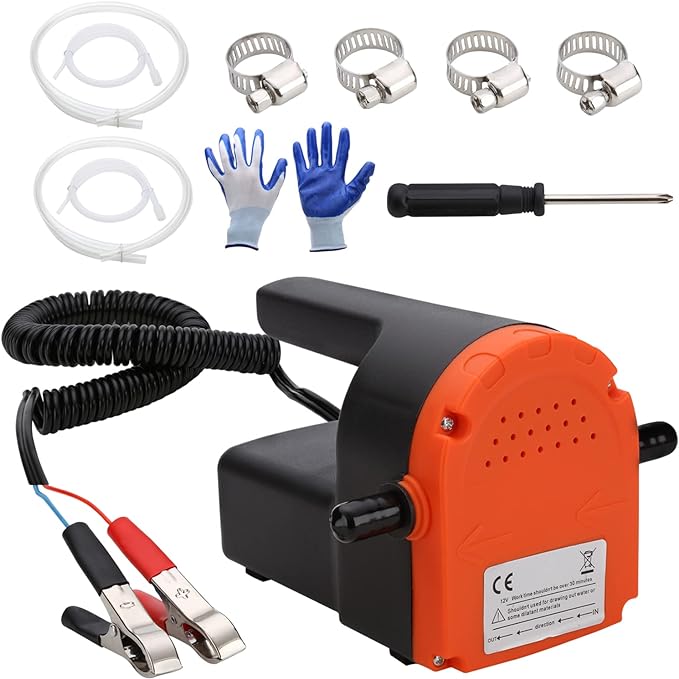 Leadrise 12V 100W Oil Change Pump Extractor Oil Diesel Fluid Pump Extractor Scavenge Suction Transfer Pump with outlet inlet hose, screwdriver, Oil-proof gloves, hose lock, For Boat, Car, RV, Truck