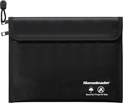 Homeleader Two Pockets Fireproof Document Bags (2000℉), 15.2"x11" Waterproof Money Bag, Double Zipper Wallet Bag, Fireproof Safe Storage Pouch for Passport, Valuables, File, Cash and Tablet, Black