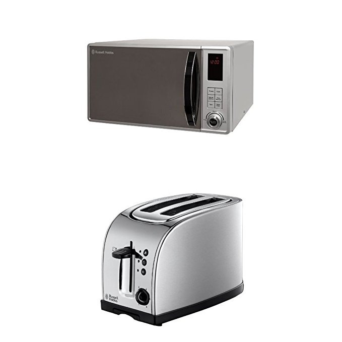 Russell Hobbs RHM2362S 23L Digital 800w Solo Microwave Silver & Russell Hobbs Texas 2-Slice Toaster 18096 - Stainless Steel and Silver