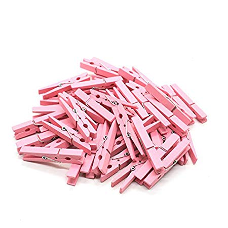 IDS Set of 50 Wood Craft Clothespins with Spring, 7cm, Pink