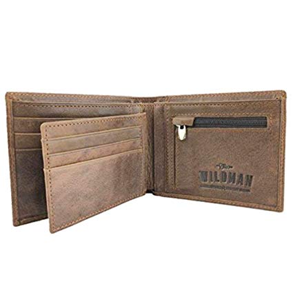 Wildman Mens Leather Wallet, Coin Pocket, Holds 9 Cards, Removable Mini Wallet