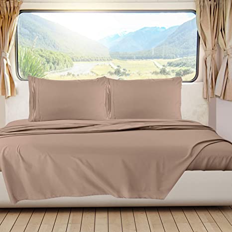 Nestl Bedding Short Queen Sheets, RV Sheets Set for Campers, Deep Pockets Fitted RV Bunk Sheets, 4-Piece 1800 Microfiber Bed Sheet Set, Cool & Breathable, RV Queen Sheets, Taupe