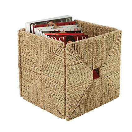 Honey-Can-Do STO-03666 Folding Seagrass Basket with Handles, 11.5 x 10.6 x 10.6