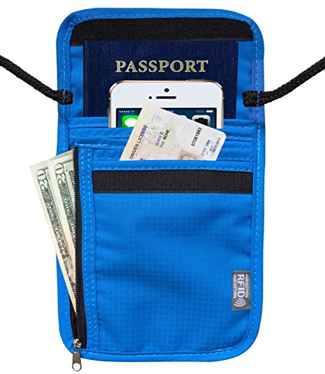 Travel Passport Holder Security Neck Stash Pouch Wallet with RFID Blocking