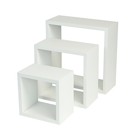 Modern Home 3 Pieces White Square Cube Wall Shelf Set