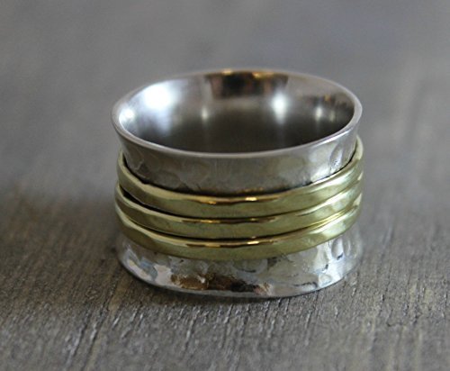 Sterling Silver Brass Bohemian Spinning Fidget Ring, Size 9