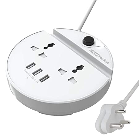 Portronics Power BUN, a Surge Protector with 2 AC Outlets and 3 USB Charging Ports Plus a Phone Docking Station, 1.5 Meter Power Cord, LED Indicator, White