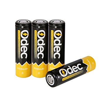 Odec 18650 Battery, 3350mAh Li-ion Rechargeable Battery Pack with Flat Top (4-Pack)