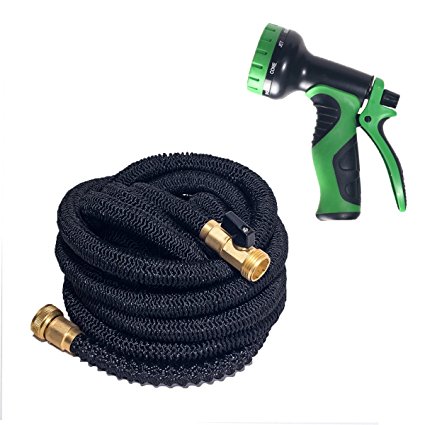 Gpeng 25/50/75/100ft Expanding Hose Stretch Hosepipe, 8 Functions Sprayer,Strongest Expandable Garden Hose With Double Latex Core, Solid Brass Connector and Extra Strength Fabric for Car Garden Hose Nozzle (Black,50 feet)