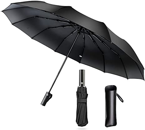 Cuby UV Sun Umbrella Compact Folding Travel Umbrella Auto Open and Close for Windproof, Rainproof & 99% UV Protection Parasol with Black Anti-UV Coating (Black)