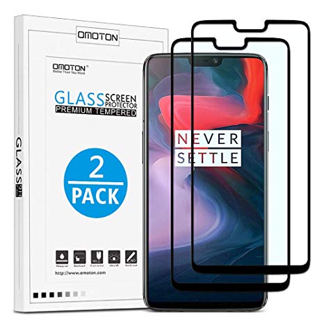 OMOTON Full Coverage Tempered Glass Screen Protector Compatible OnePlus 6 6.28 inch [2 Pack]